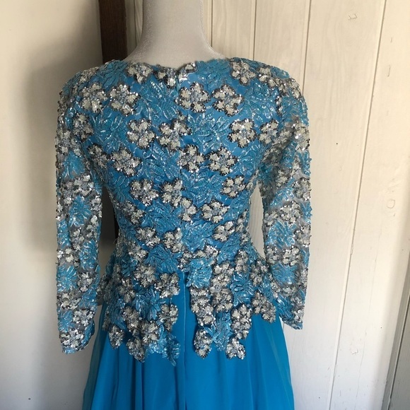 Blue sequin prom engagement ball gown dress size 8/10 - Picture 6 of 10